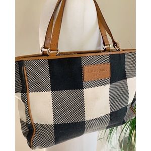 Kate Spade New York Plaid Canvas Tote Shoulder bag Black/ White Plaid